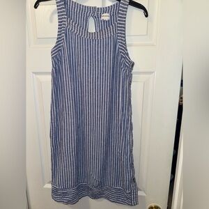 For Cynthia Blue and White Strpped Dress w/ Pockets and Brown Buttons Size M